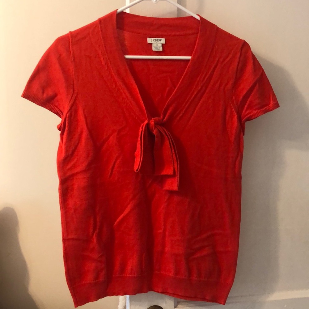 J crew xs red short sleeve bow sweater